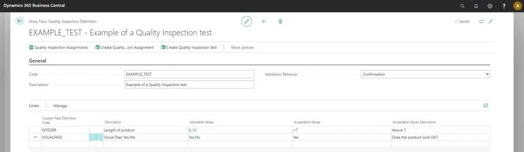 Business Central Quality Inspection