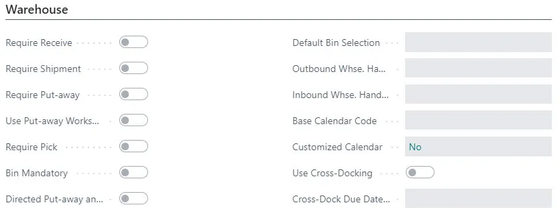 Business Central Warehouse Settings