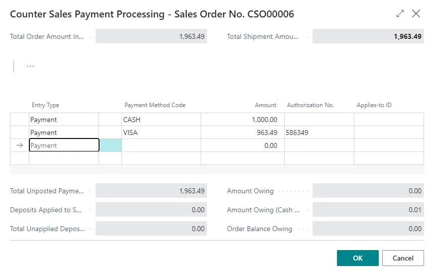 Counter Sales Payment Processing