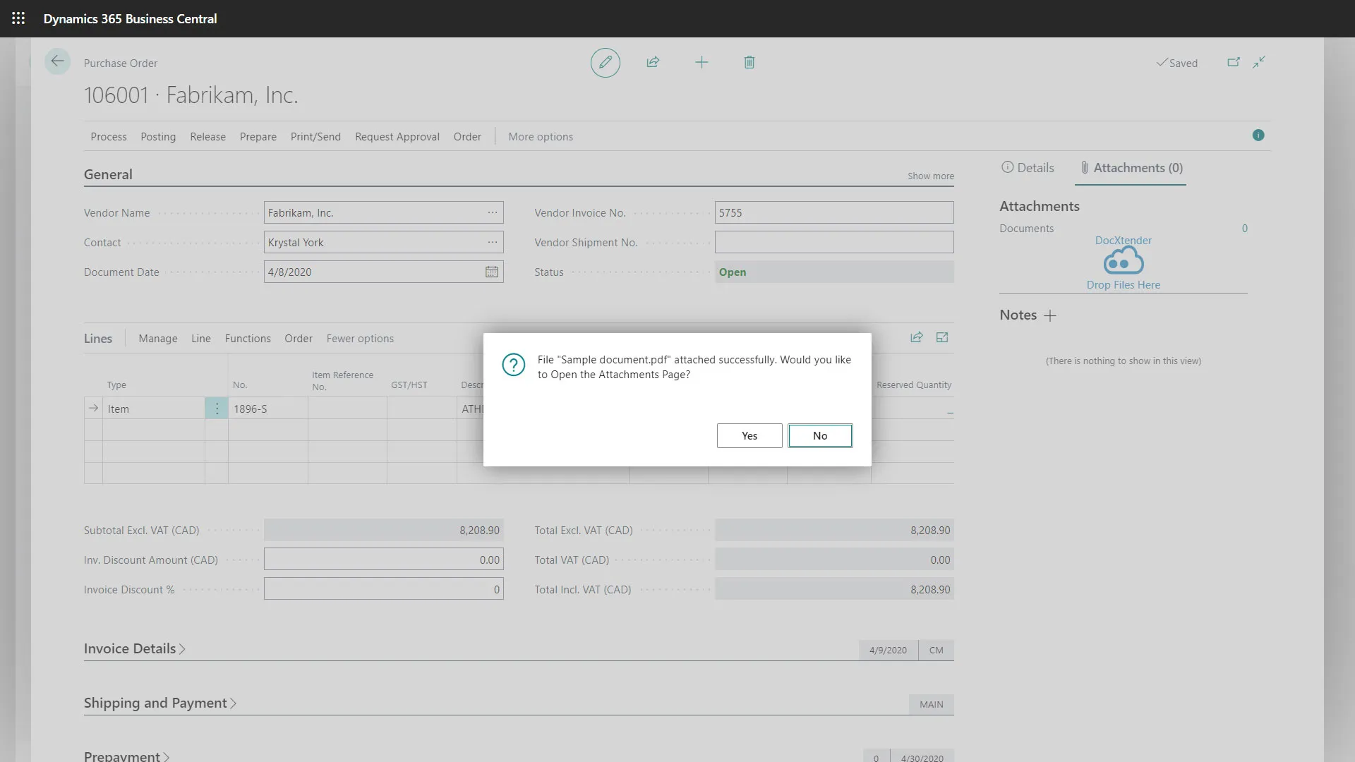 Document Upload in Dynamics 365 Business Central