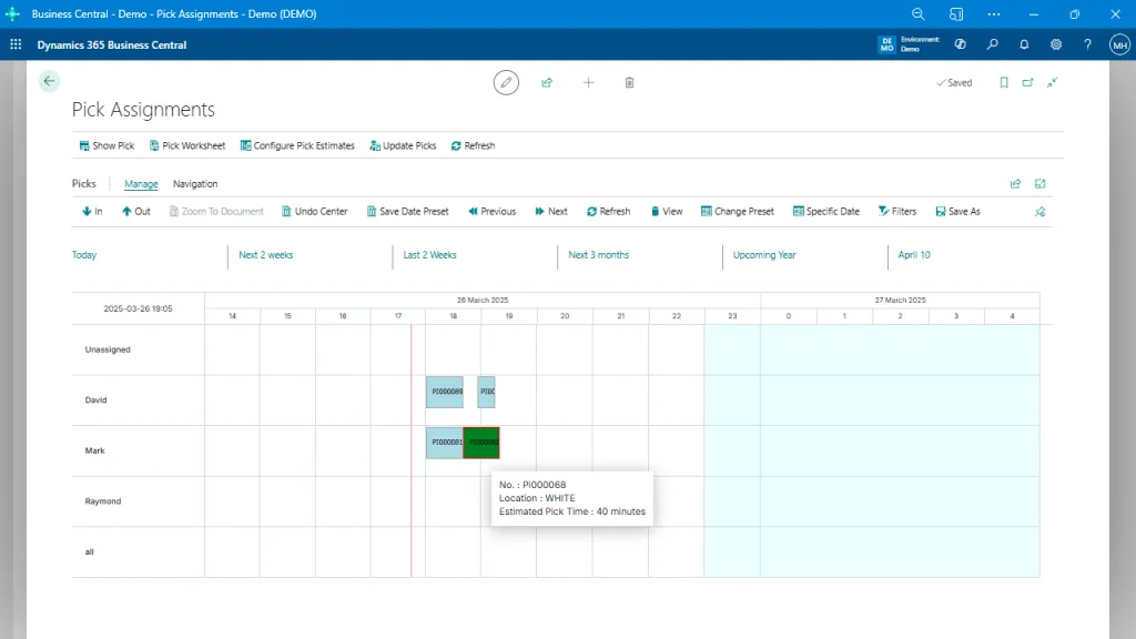 Assign Picks with Visual Warehouse Scheduling