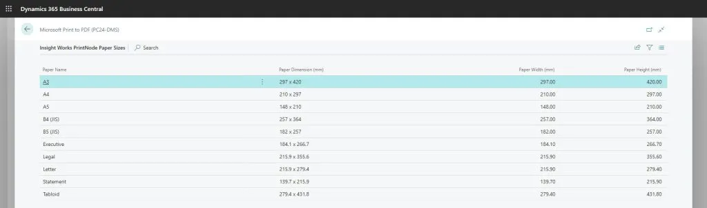 Insight Works PrintNode Paper Sizes