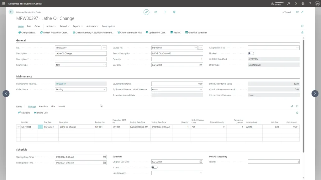 Maintenance Manager Order
