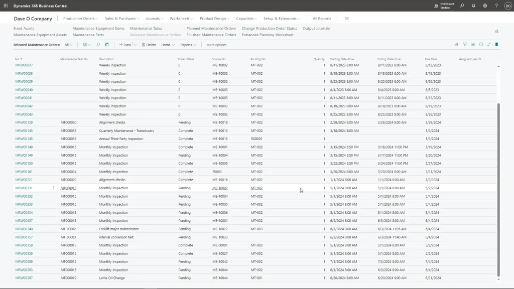 Maintenance Manager Orders