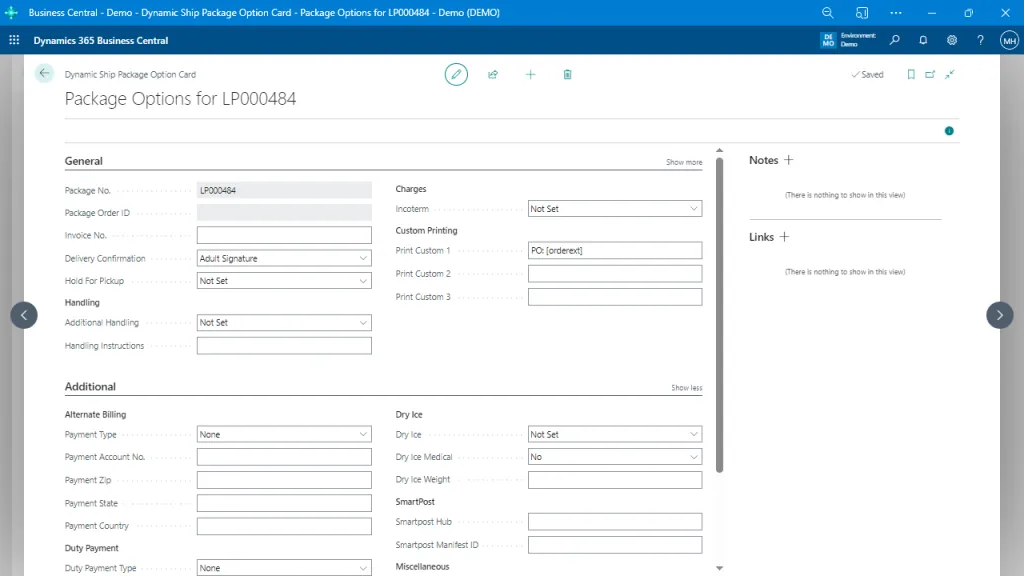 Package Option Details
