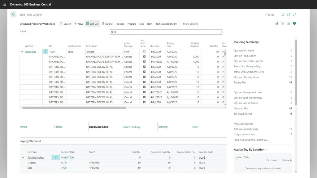 Planning Worksheet in Business Central - Enhanced Planning Worksheet