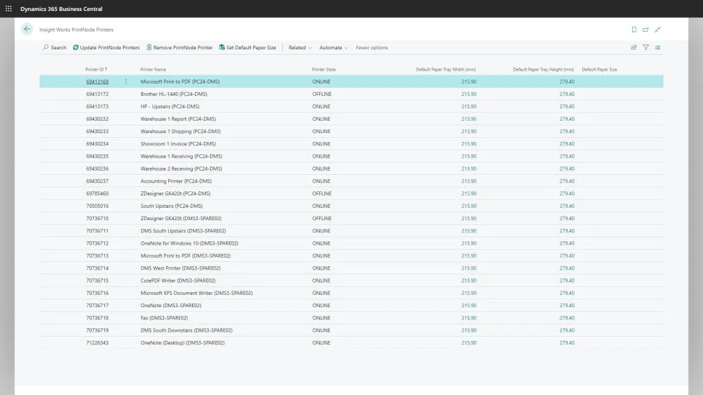 Insight Works PrintNode Printers List