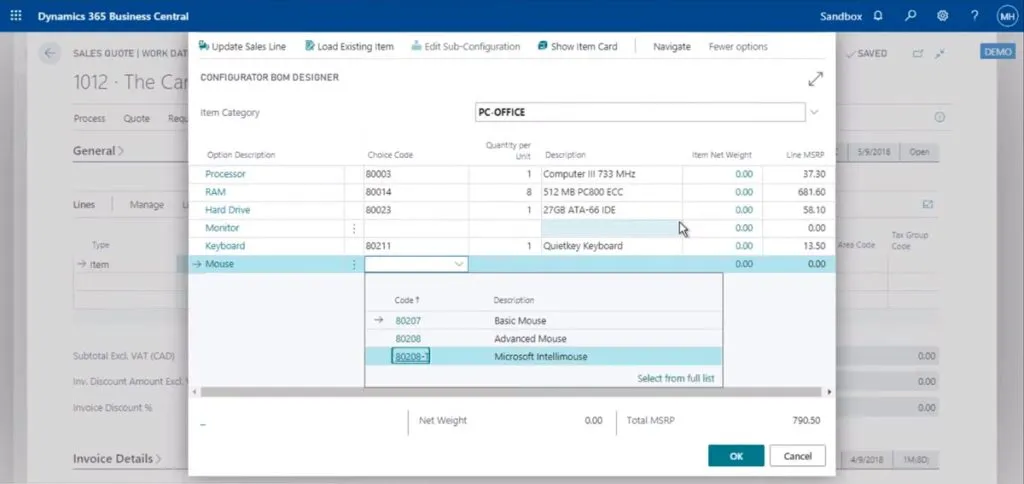 Product Configurator ScreenShot