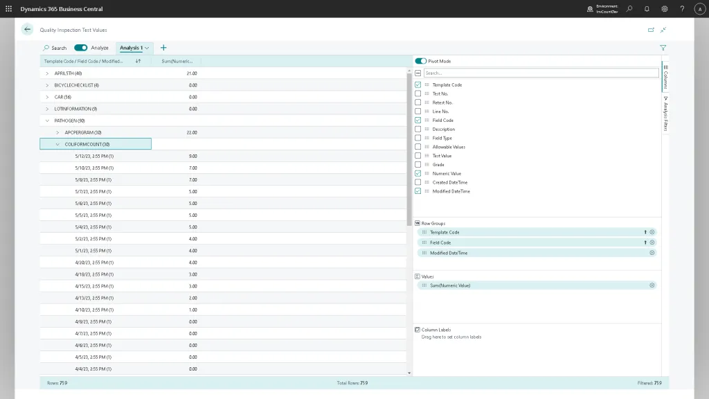 Quality-Inspection Test-Values