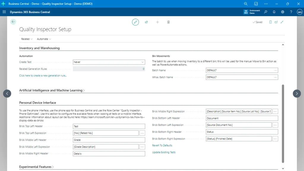 Quality Inspector Setup