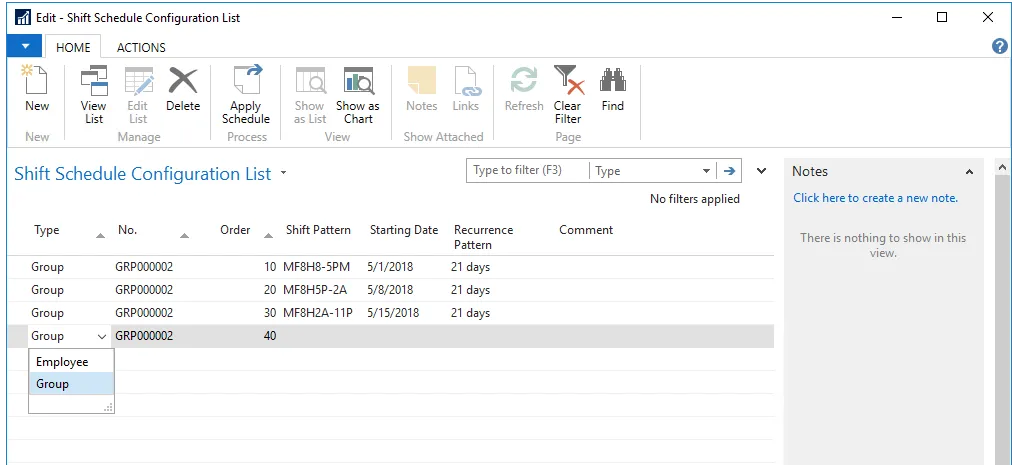 Shift Schedule Configuration