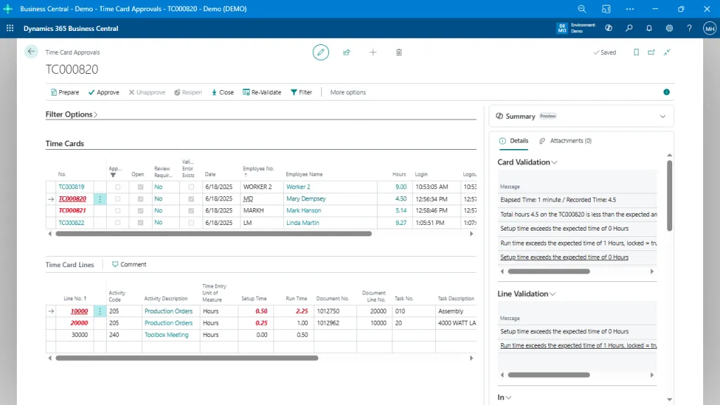 Time Card Validation for Faster Approvals