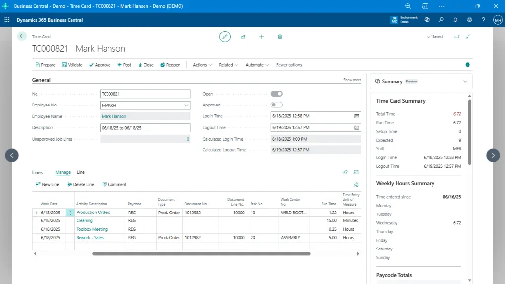 Shift vs. Actual Time Analysis