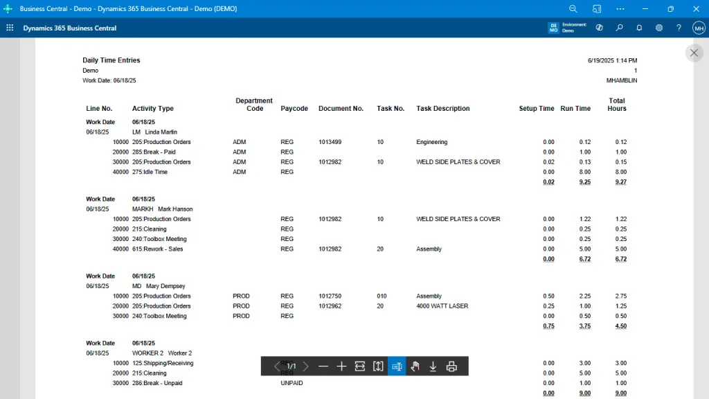 Daily Time Summary for Payroll Review