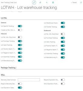 Warehouse Tracked Lot Controlled configuration